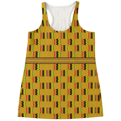 Yellow Kente Pattern Print Women's Racerback Tank Top