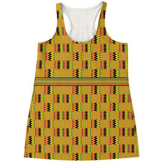 Yellow Kente Pattern Print Women's Racerback Tank Top