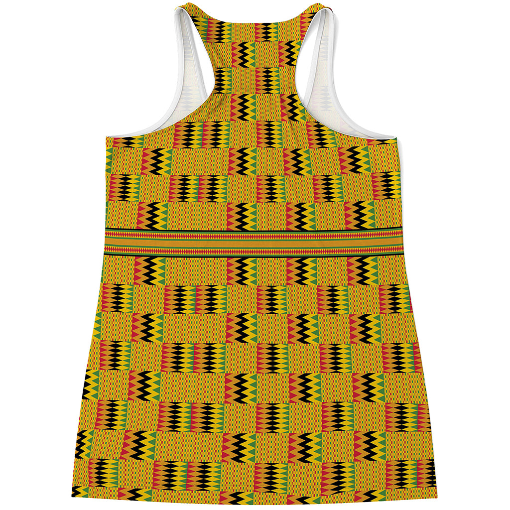 Yellow Kente Pattern Print Women's Racerback Tank Top