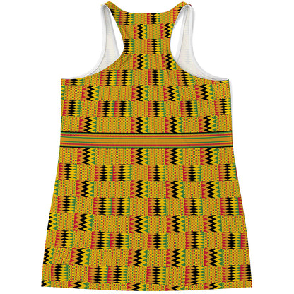 Yellow Kente Pattern Print Women's Racerback Tank Top