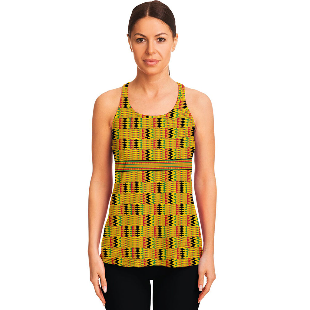 Yellow Kente Pattern Print Women's Racerback Tank Top