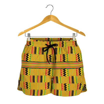 Yellow Kente Pattern Print Women's Shorts