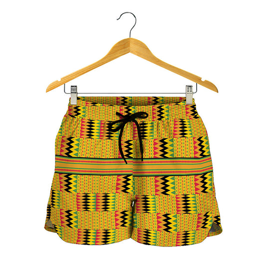 Yellow Kente Pattern Print Women's Shorts