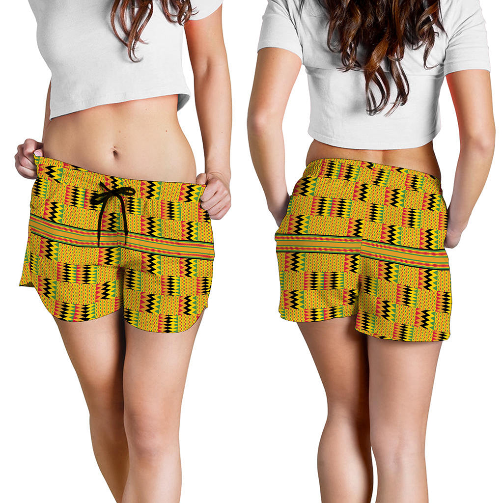 Yellow Kente Pattern Print Women's Shorts