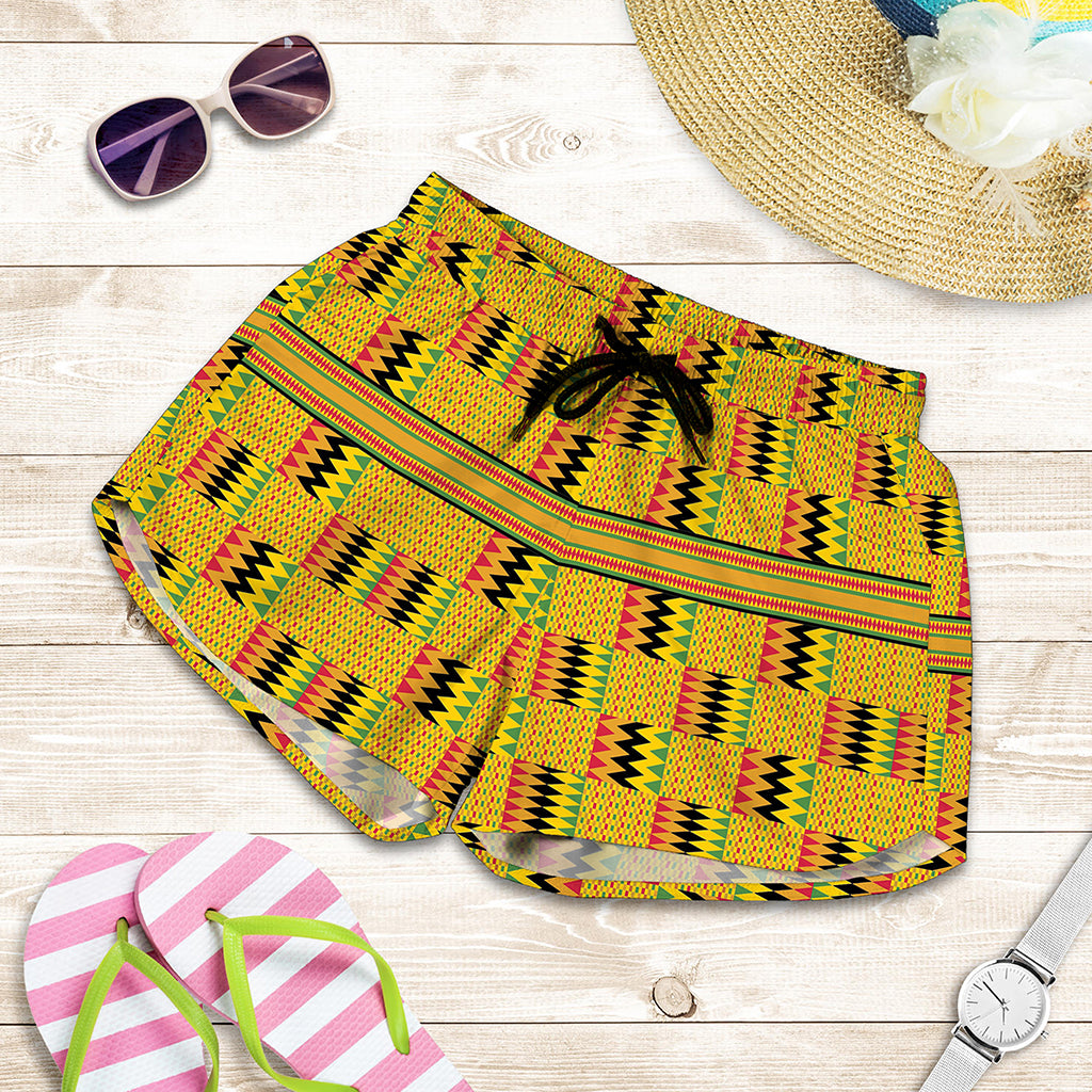 Yellow Kente Pattern Print Women's Shorts