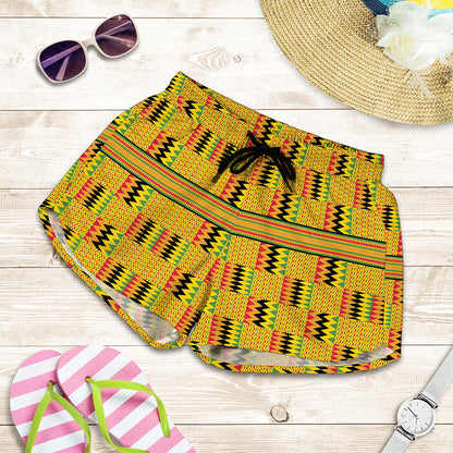 Yellow Kente Pattern Print Women's Shorts
