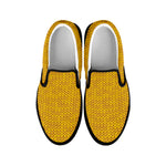 Yellow Knitted Pattern Print Black Slip On Shoes