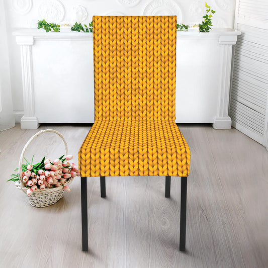 Yellow Knitted Pattern Print Dining Chair Slipcover