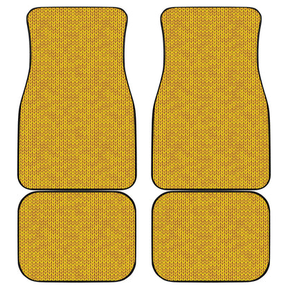 Yellow Knitted Pattern Print Front and Back Car Floor Mats