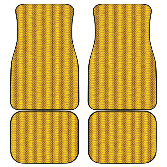 Yellow Knitted Pattern Print Front and Back Car Floor Mats