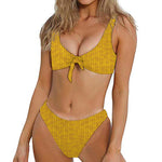 Yellow Knitted Pattern Print Front Bow Tie Bikini