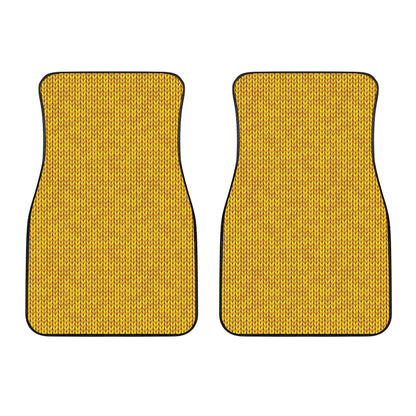 Yellow Knitted Pattern Print Front Car Floor Mats