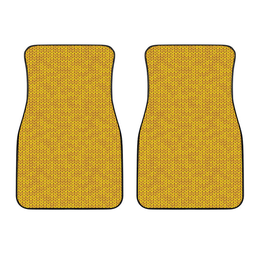 Yellow Knitted Pattern Print Front Car Floor Mats