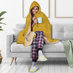 Yellow Knitted Pattern Print Hooded Blanket