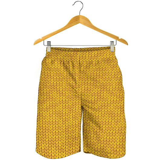 Yellow Knitted Pattern Print Men's Shorts