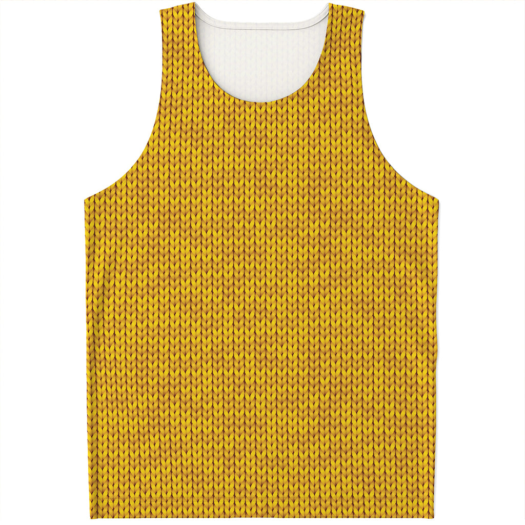 Yellow Knitted Pattern Print Men's Tank Top