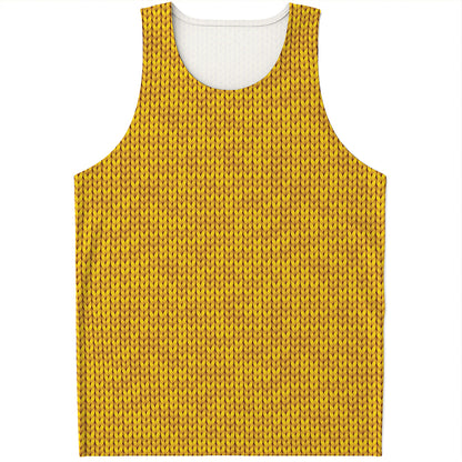Yellow Knitted Pattern Print Men's Tank Top