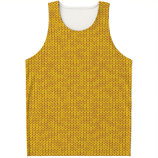 Yellow Knitted Pattern Print Men's Tank Top