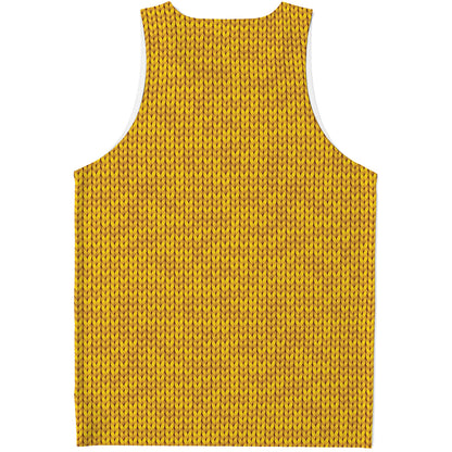 Yellow Knitted Pattern Print Men's Tank Top