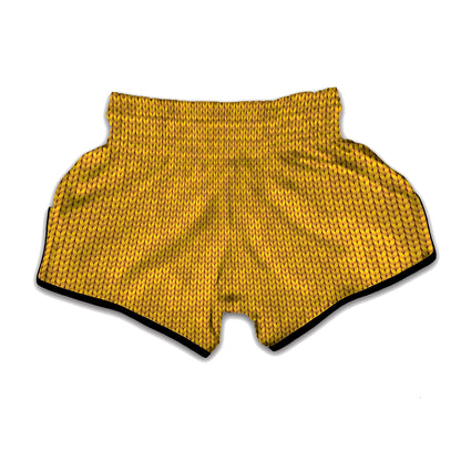 Yellow Knitted Pattern Print Muay Thai Boxing Shorts
