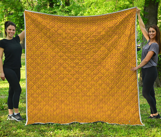 Yellow Knitted Pattern Print Quilt