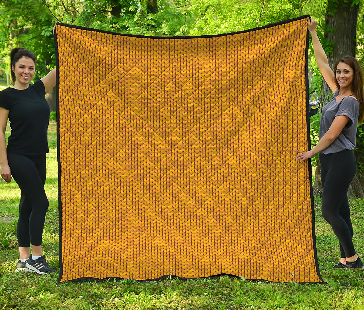 Yellow Knitted Pattern Print Quilt