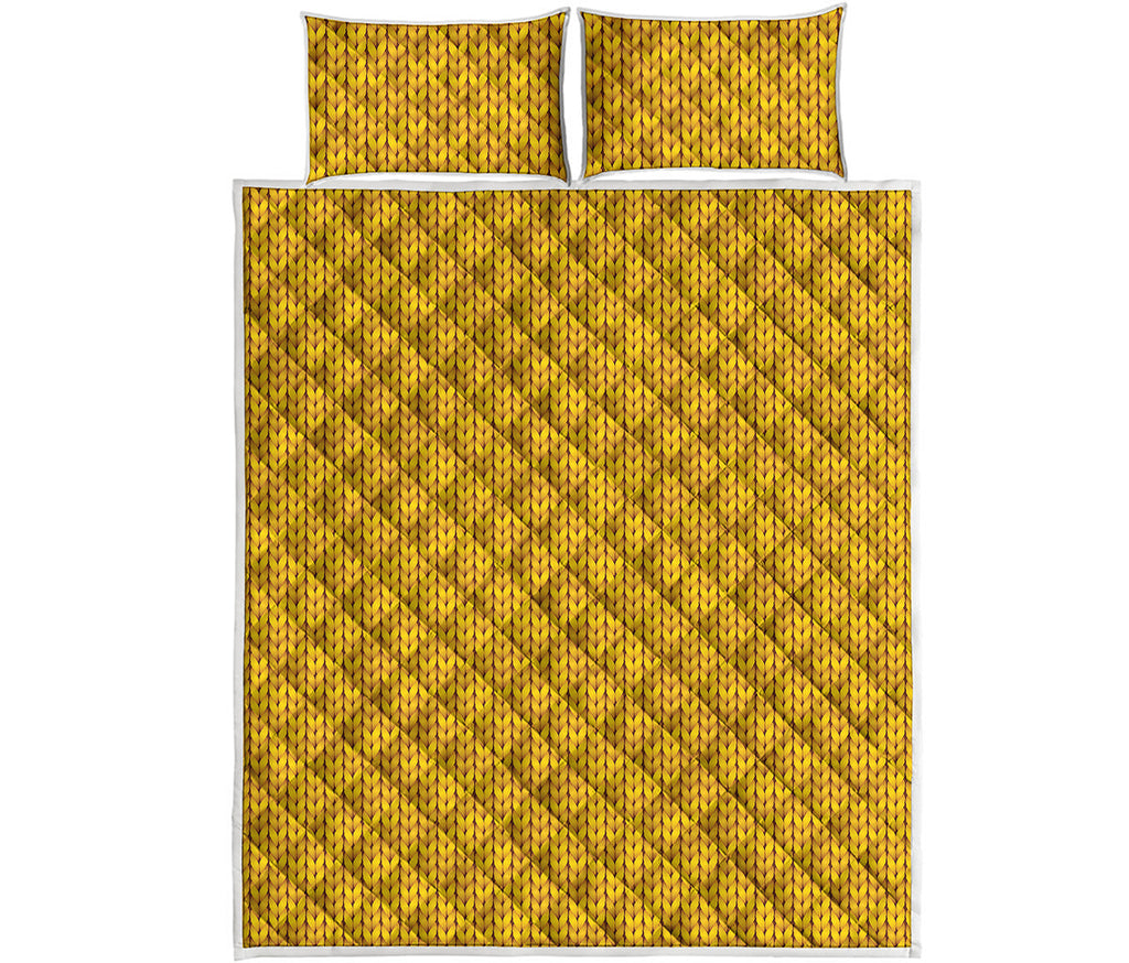 Yellow Knitted Pattern Print Quilt Bed Set