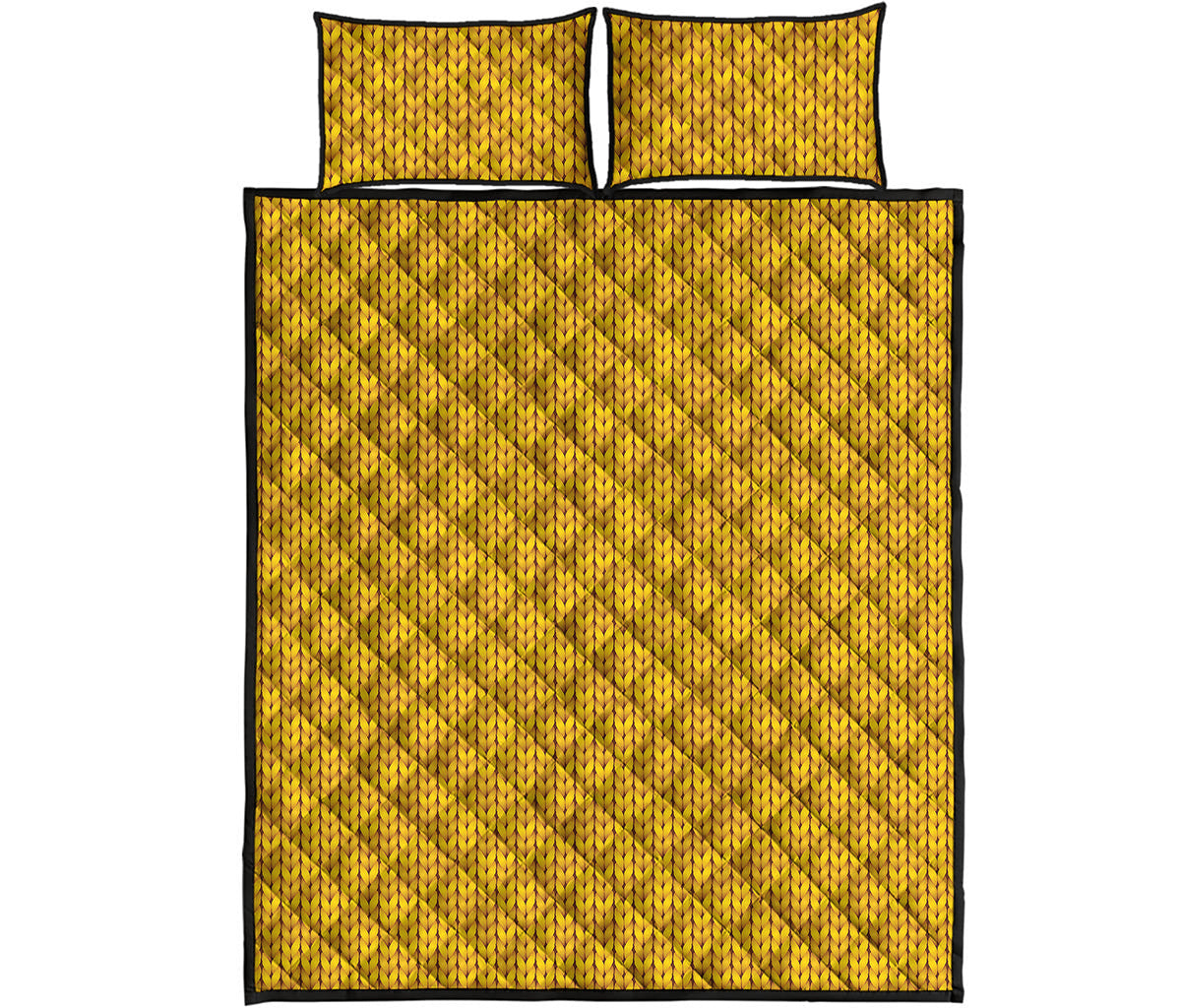 Yellow Knitted Pattern Print Quilt Bed Set