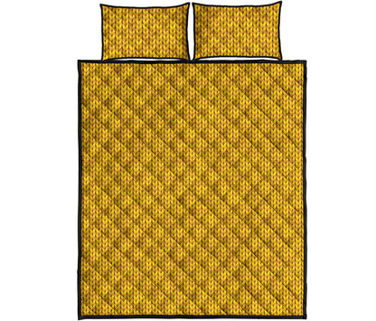 Yellow Knitted Pattern Print Quilt Bed Set