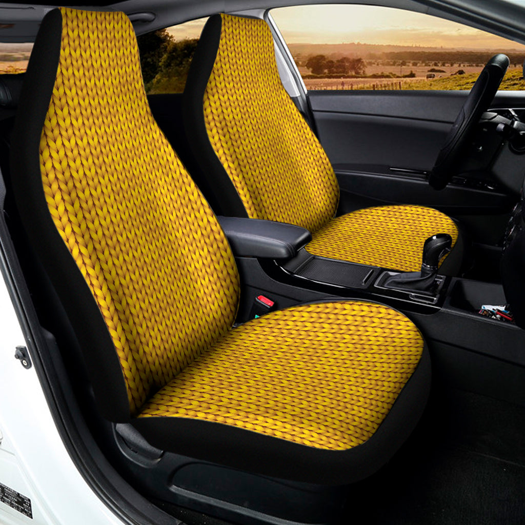 Yellow Knitted Pattern Print Universal Fit Car Seat Covers