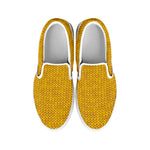 Yellow Knitted Pattern Print White Slip On Shoes