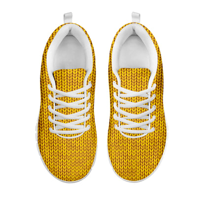 Yellow Knitted Pattern Print White Sneakers