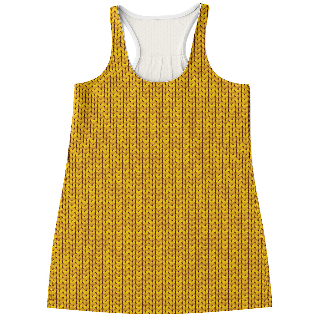 Yellow Knitted Pattern Print Women's Racerback Tank Top