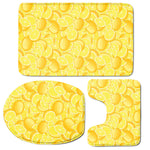 Yellow Lemon Pattern Print 3 Piece Bath Mat Set