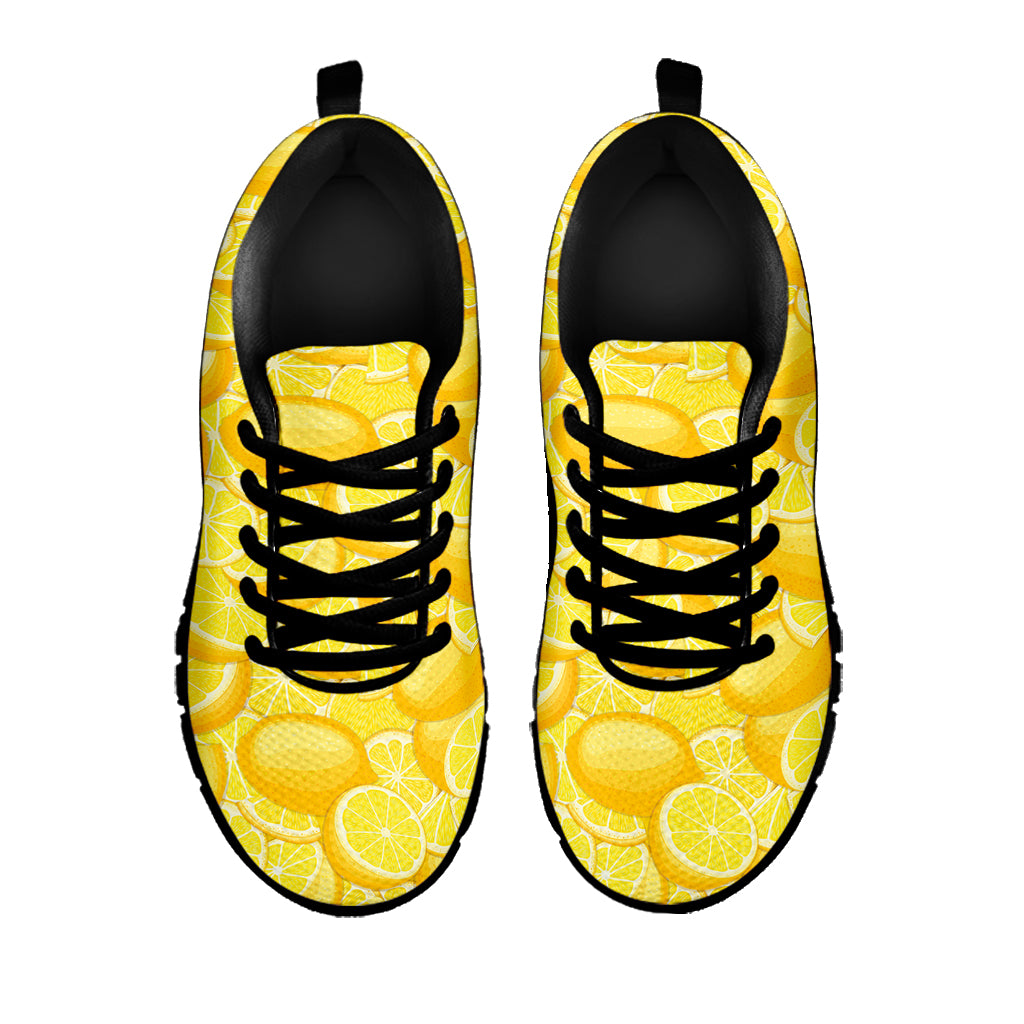 Yellow Lemon Pattern Print Black Sneakers
