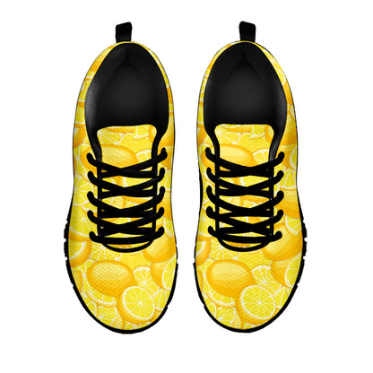 Yellow Lemon Pattern Print Black Sneakers