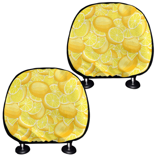 Yellow Lemon Pattern Print Car Headrest Covers