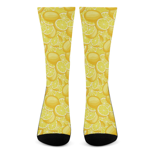 Yellow Lemon Pattern Print Crew Socks