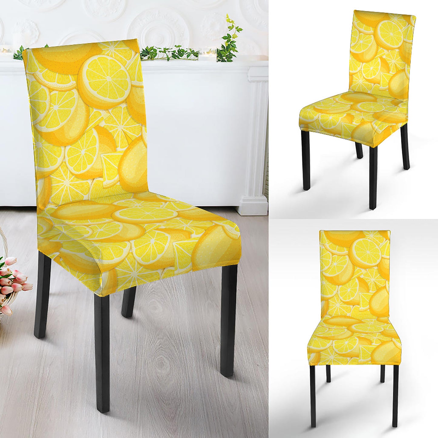 Yellow Lemon Pattern Print Dining Chair Slipcover