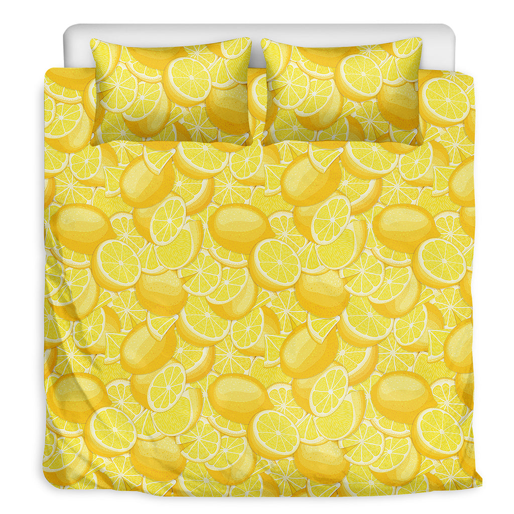 Yellow Lemon Pattern Print Duvet Cover Bedding Set