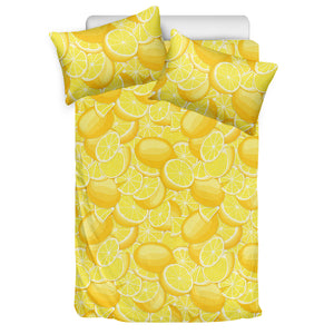 Yellow Lemon Pattern Print Duvet Cover Bedding Set