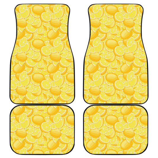 Yellow Lemon Pattern Print Front and Back Car Floor Mats