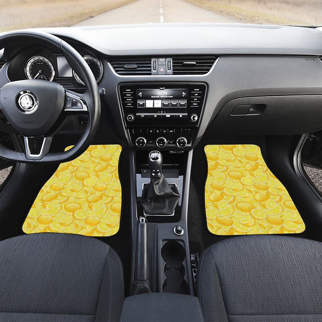 Yellow Lemon Pattern Print Front and Back Car Floor Mats