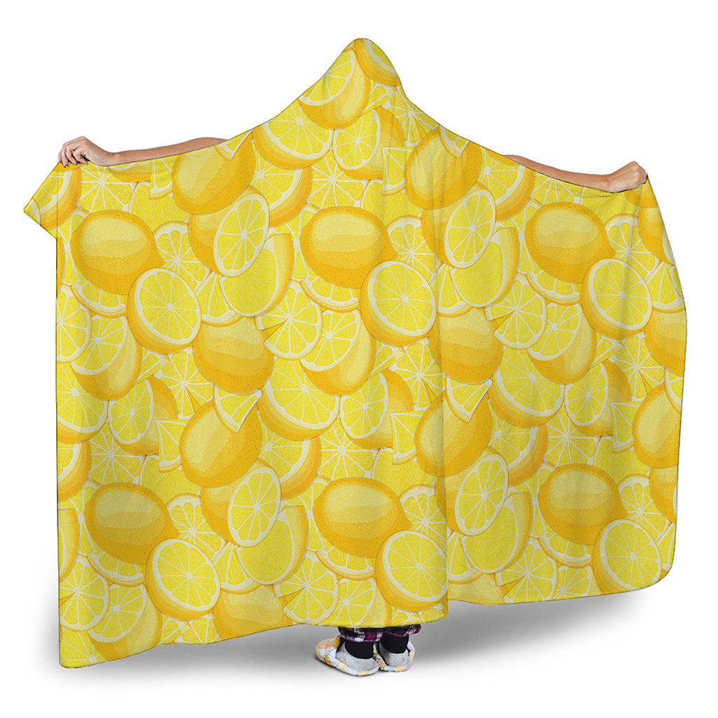Yellow Lemon Pattern Print Hooded Blanket
