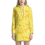 Yellow Lemon Pattern Print Hoodie Dress