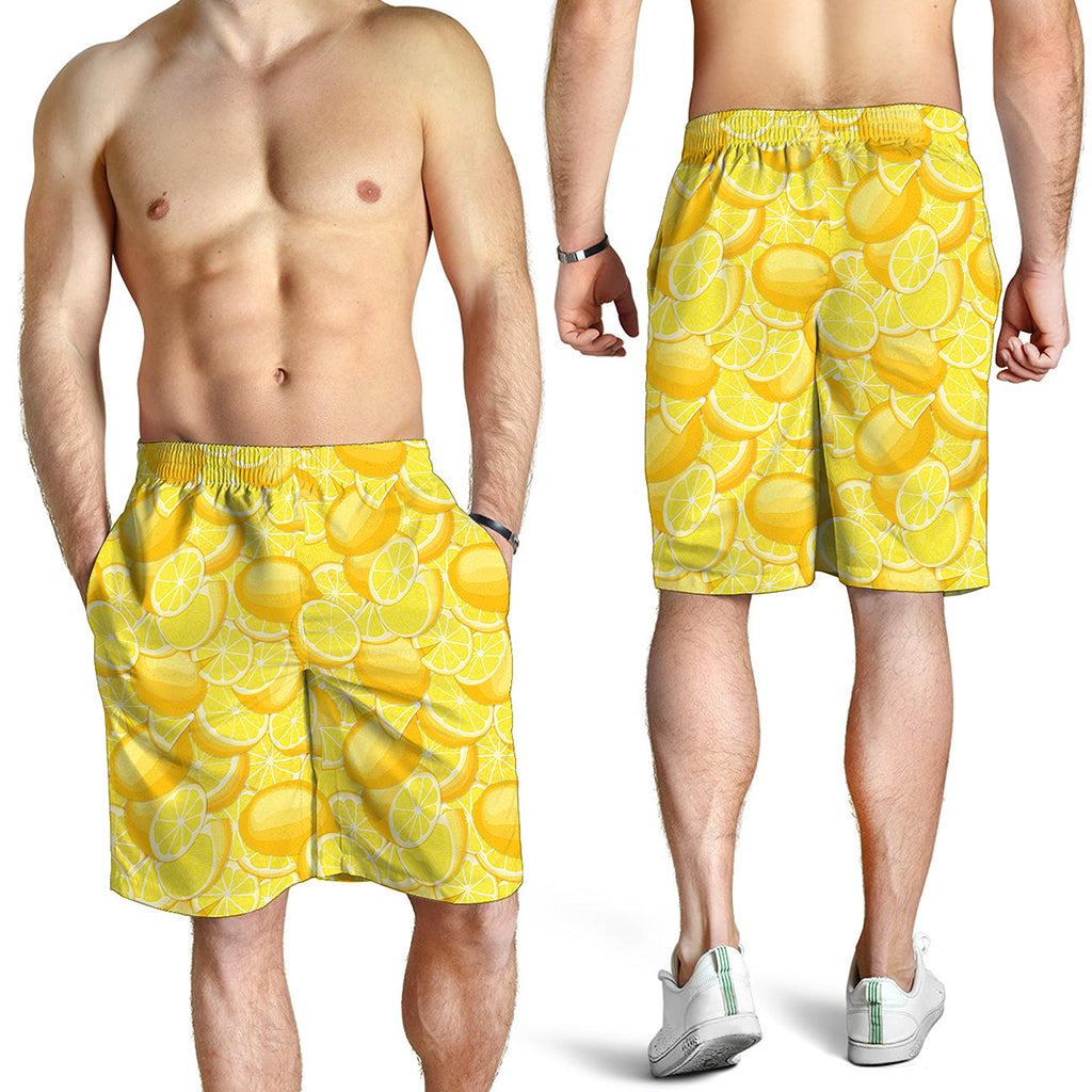 Yellow Lemon Pattern Print Men's Shorts
