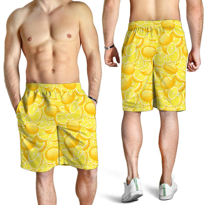 Yellow Lemon Pattern Print Men's Shorts
