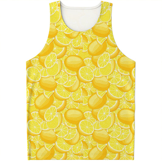 Yellow Lemon Pattern Print Men's Tank Top