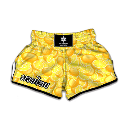 Yellow Lemon Pattern Print Muay Thai Boxing Shorts