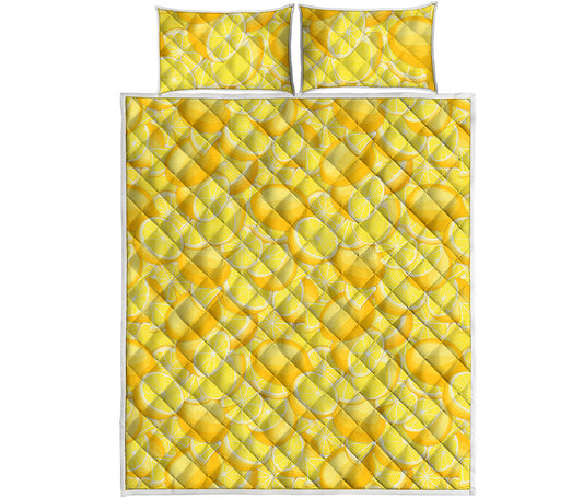 Yellow Lemon Pattern Print Quilt Bed Set